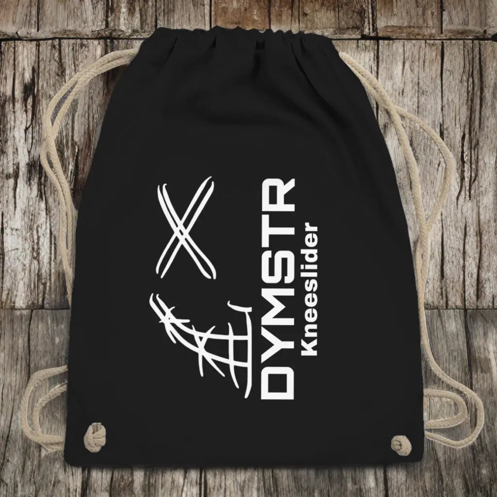 Schwarzer Turnbeutel für Motorradfahrer mit weißem Firmenlogo „NailFace“ aus dem Film „The Purge“ vorne auf dem Beutel.