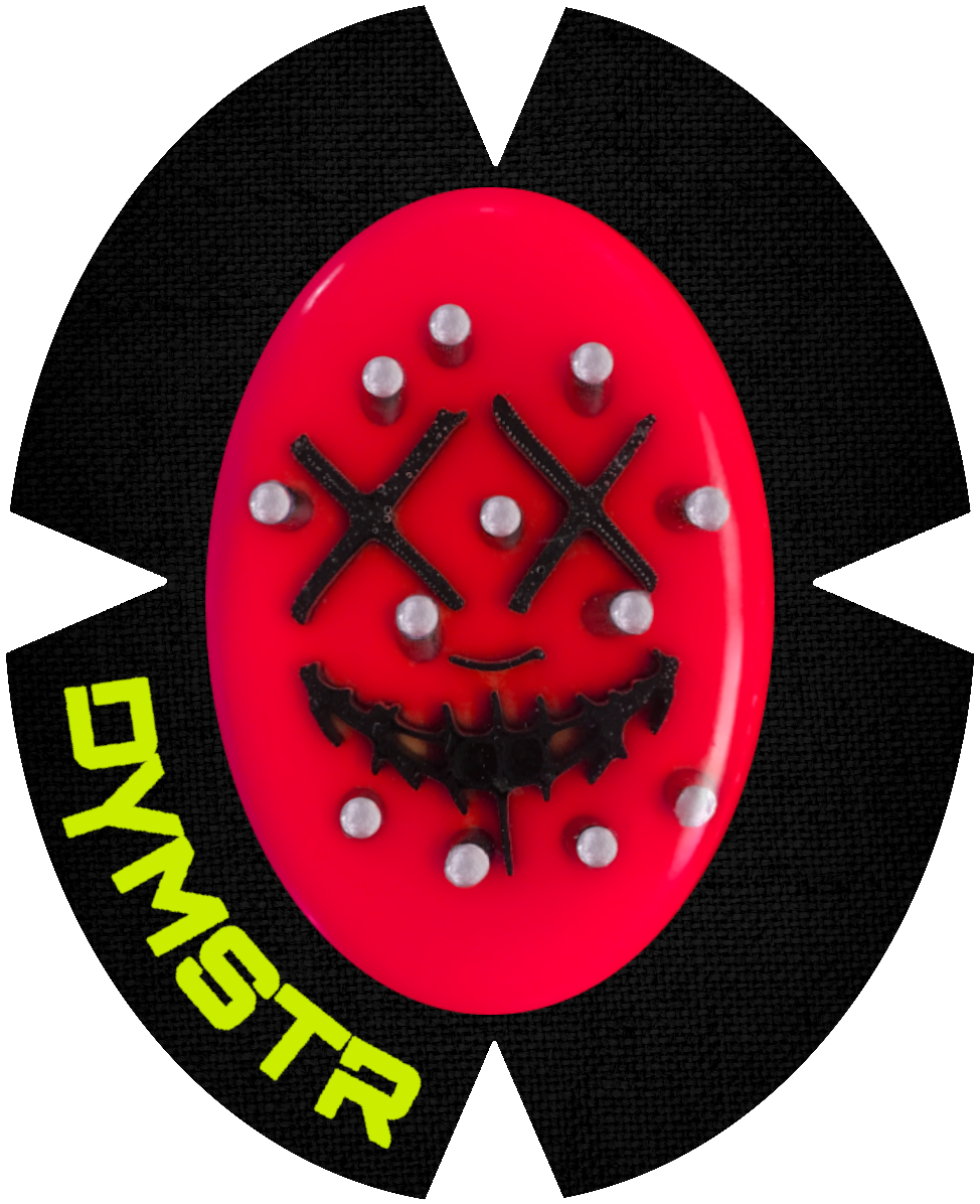 DymoStar / DYMSTR Knieschleifer / Kneeslider aus Kunststoff / plastic rot / red und schwarz / black das Logo im Schleifer ist von the Purge. Der Knieschleifer hat Titan mehr Stifte für viele / more Funken / Sparky 